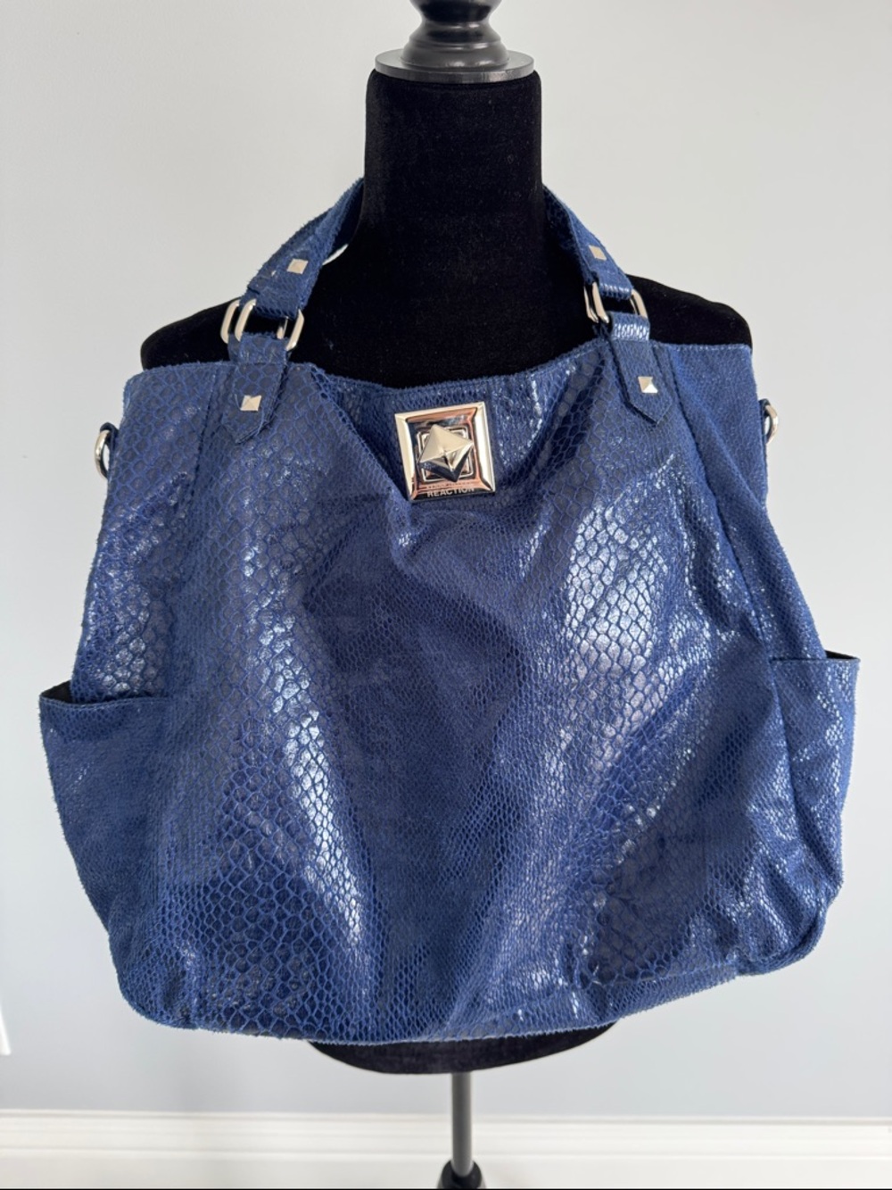 Kenneth Cole Reaction Blue Snake-Print Tote Bag with Silver Accent